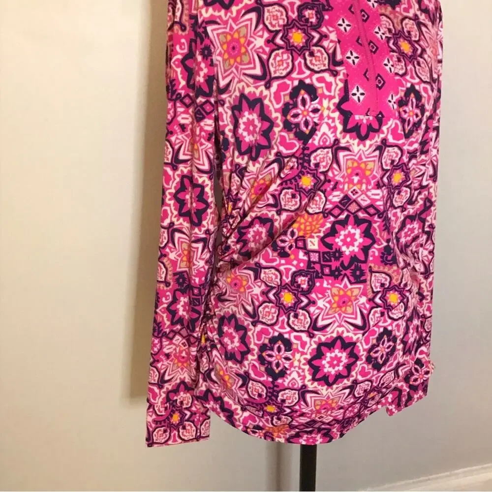 NEW AmberNoon II UPF 50 Half-Zip Swim top Rash Guard pink print long sleeve sz M